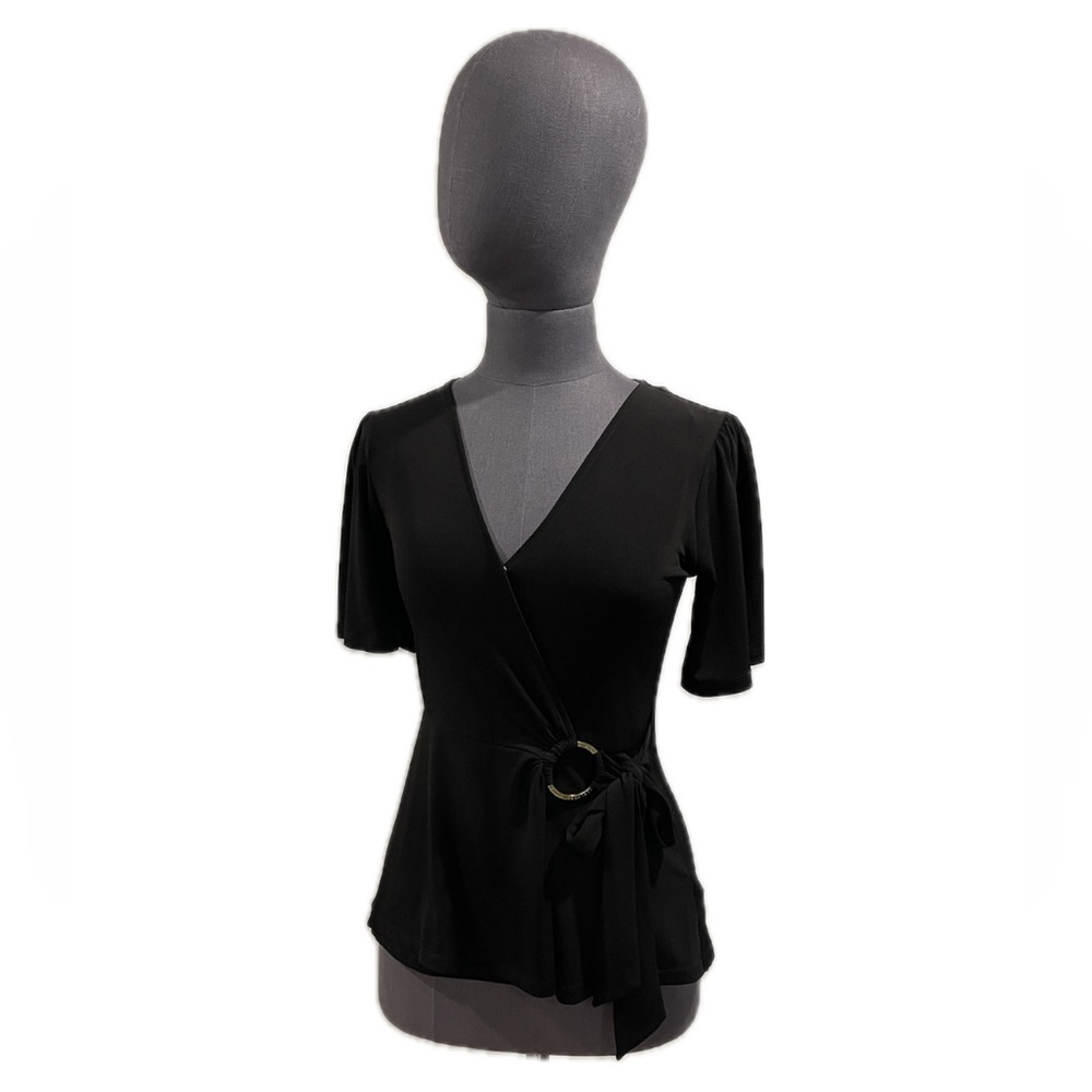 Michael Kors Black Wrap Blouse with Ring Detail